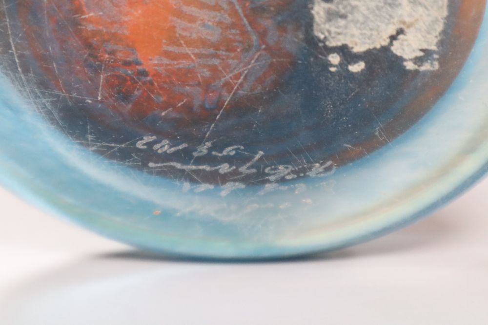 A large glass Kosta coloured art glass pedestal bowl, indistinctly inscribed and numbered beneath, 31cm diameter